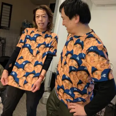 大谷 顔だらけTシャツで応援や